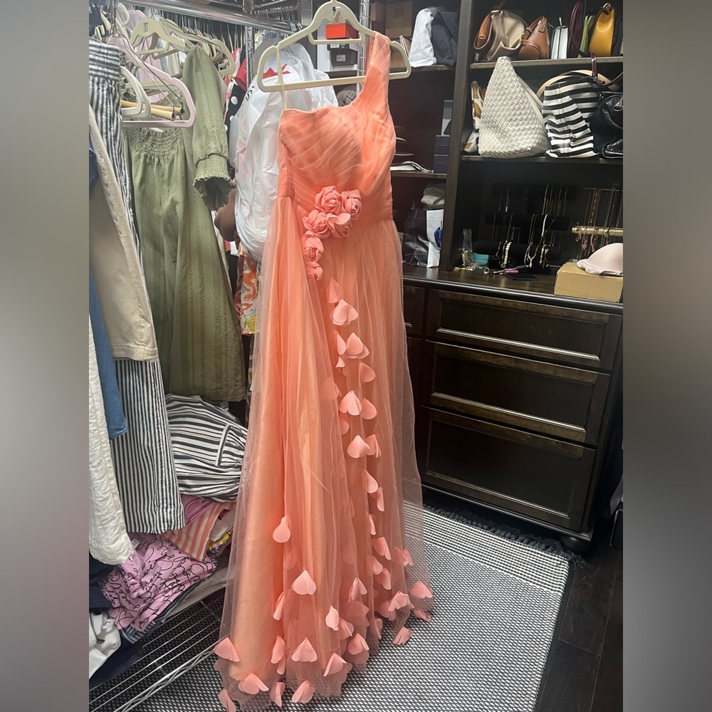 New with Tags Beautiful Peach Pastel One Shoulder Dress Size 10 -Beach Wedding